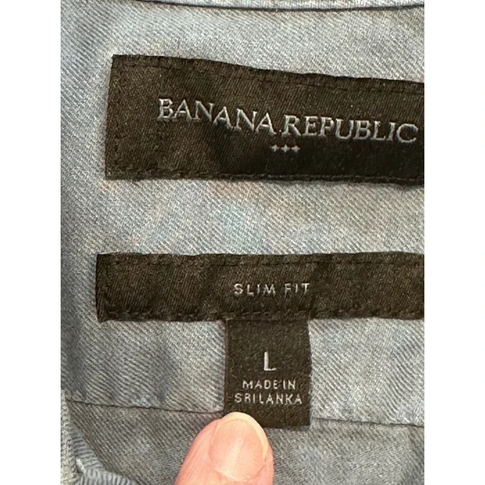 Banana Republic Button Down Shirt Mens Large Blue Short Sleeve Slim Fit Casual
